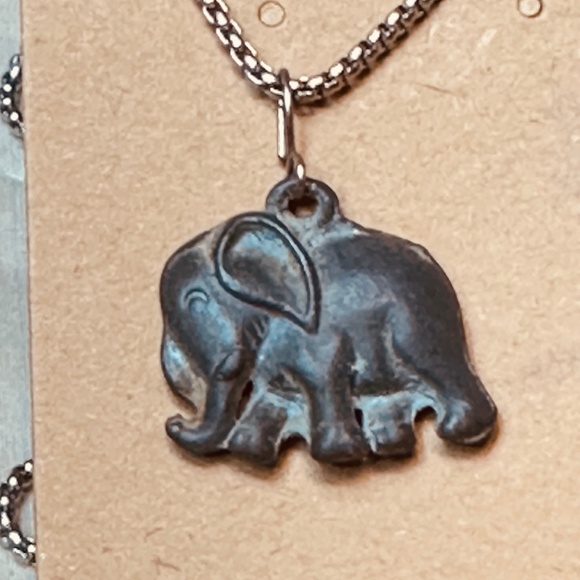 Pewter Elephant Pendant on Silver Tone Chain w/Gold Tone Elephant Lapel Pin Free - Picture 9 of 12